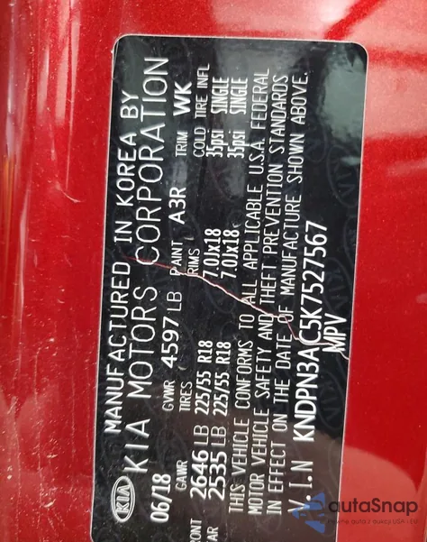 2019 Kia Sportage Ex z USA, uszkodzony, nr VIN KNDPN3AC5K7527567